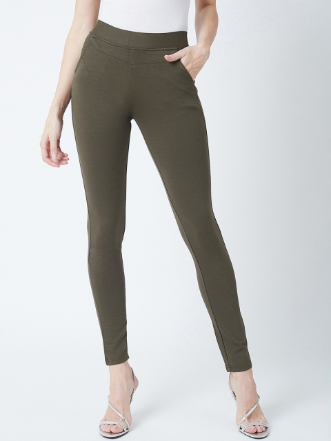 

Devis Women Olive Green Solid Skinny-Fit Jeggings