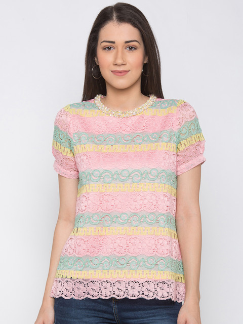 

Globus Women Green And Pink Striped Top