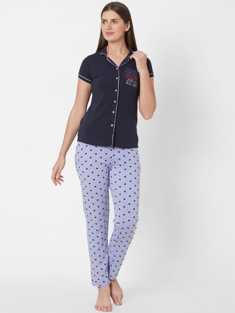 

Sweet Dreams Women Blue Printed Night Suit 2096AT-A