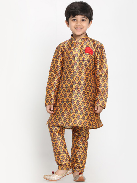 

JBN Creation Boys Yellow & Maroon Printed Kurta with Pyjamas