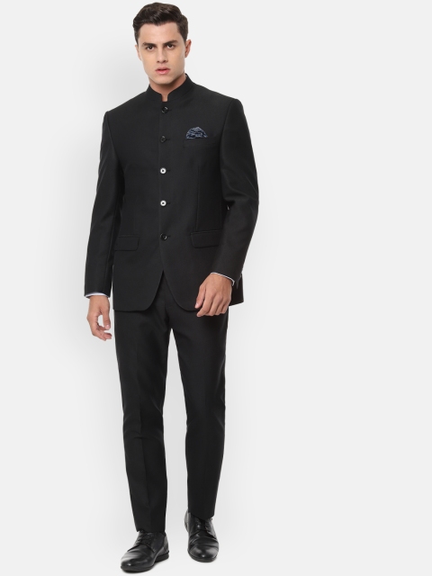

Louis Philippe Men Black Self-Design Bandhgala Suit