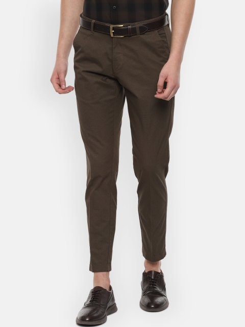 Louis Philippe Sport Men Brown Slim Fit Self Design Regular Trousers