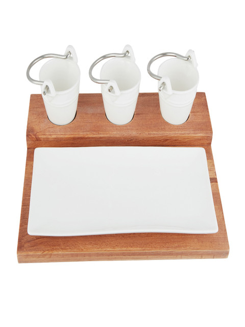 

SONG BIRD White & Brown Solid Triple Bucket Platter