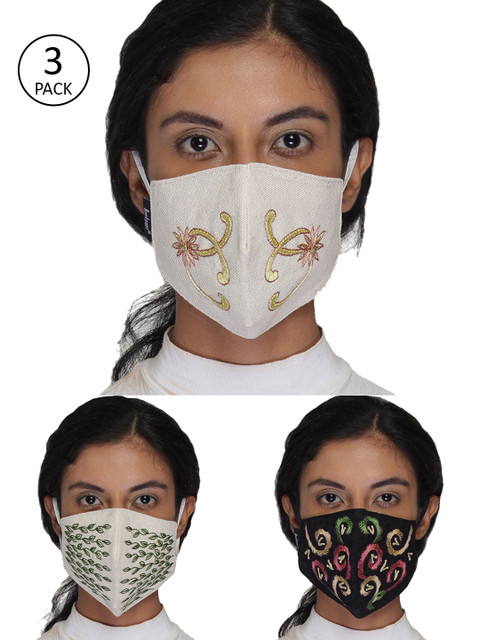 

Anekaant Women 3 Pcs Embroidered 3-Ply Anti-Dust Reusable Outdoor Masks, Multi