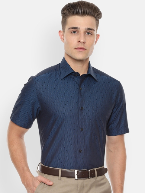 

Louis Philippe Men Navy Blue & Black Regular Fit Self Design Formal Shirt