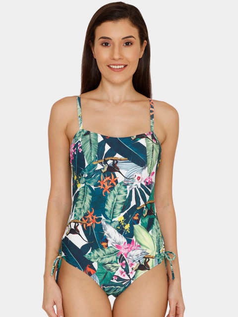 

Zivame Women Green & White Printed Bodysuit