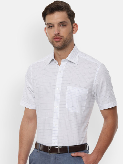 

Louis Philippe Men White & Blue Regular Fit Checked Formal Shirt