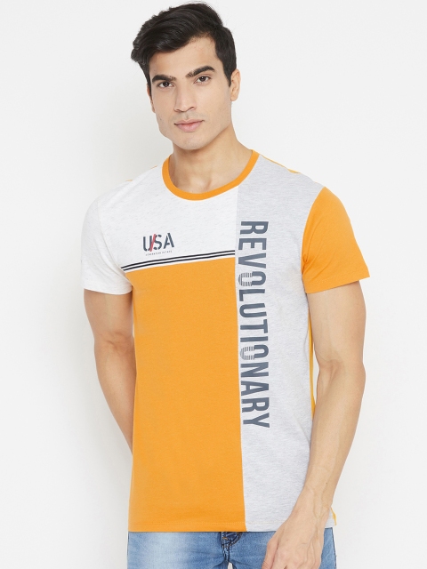 

Octave Men Mustard Yellow & White Colourblocked Round Neck T-shirt