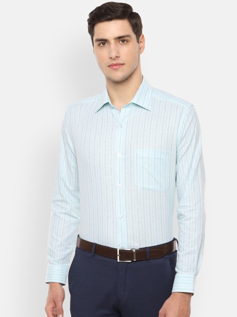 

Louis Philippe Men Sea Green Classic Regular Fit Striped Formal Shirt