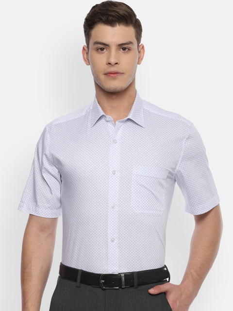 

Louis Philippe Men White & Blue Slim Fit Printed Formal Shirt