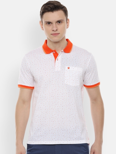 

Louis Philippe Men White & Orange Printed Polo Collar T-shirt