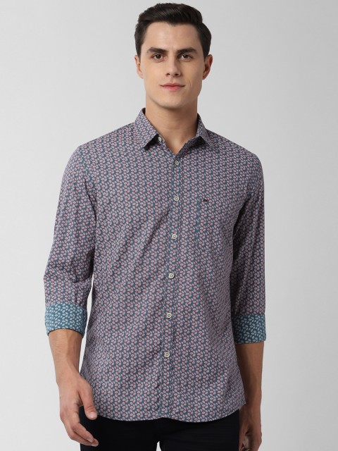 

Peter England Casuals Men Blue & Red Slim Fit Printed Viroblock Casual Shirt
