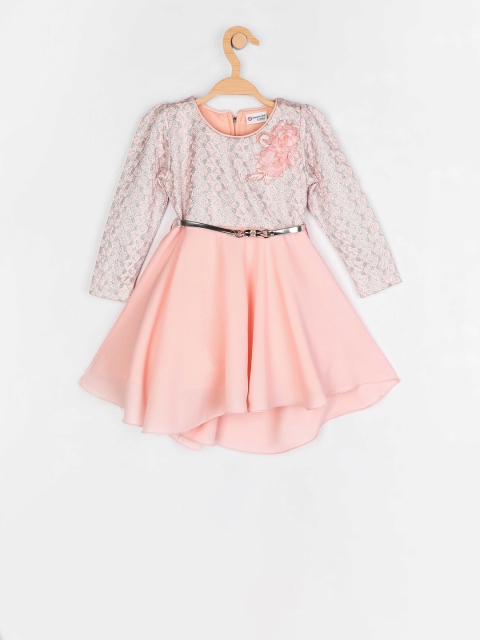 

Peppermint Girls Peach-Coloured & Off-White Colourblocked Fit and Flare Dress