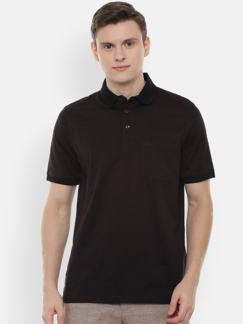 

Louis Philippe Men Brown Self Design Polo Collar T-shirt