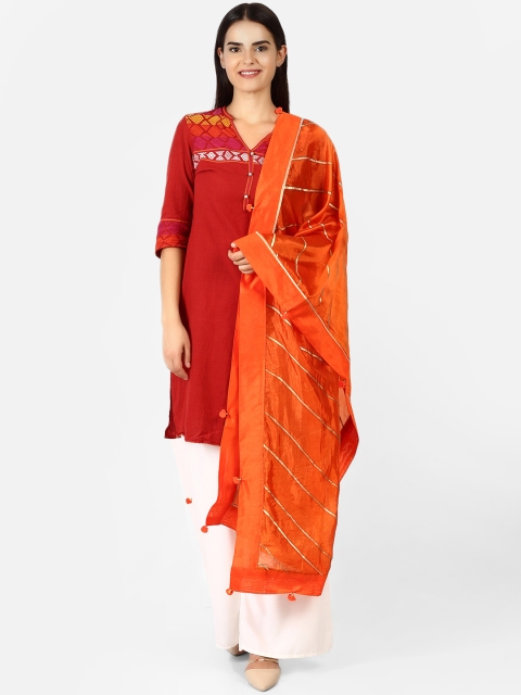 

amraoo Women Orange & Gold Woven Design Dupatta
