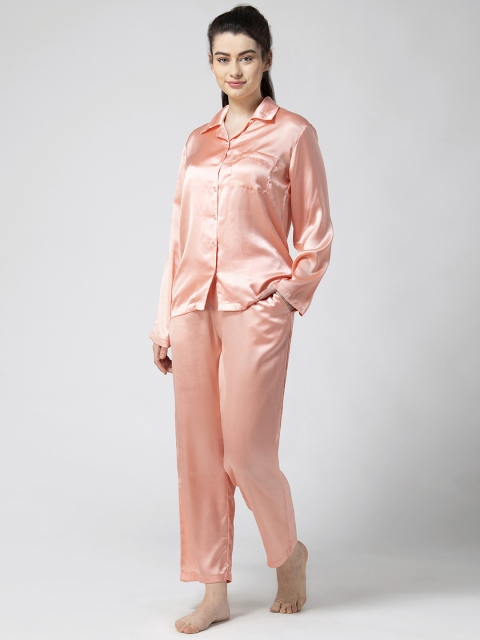 

ADORENITE Women Peach-Coloured Solid Night suit