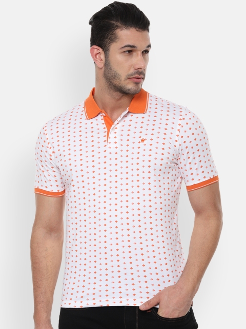 

Louis Philippe Men White & Orange Printed Polo Collar T-shirt