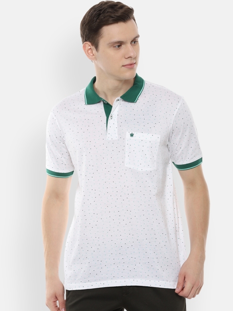 

Louis Philippe Men White & Green Printed Polo Collar T-shirt