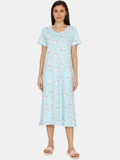 

Zivame Blue & White Printed Nightdress ZI60JL