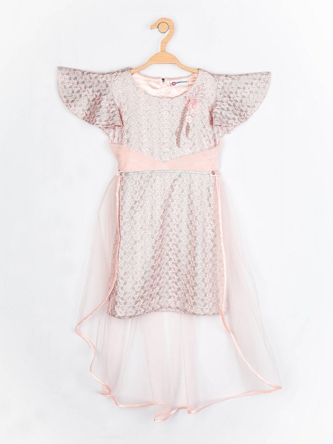 

Peppermint Girls Peach-Coloured Printed Fit and Flare Dress with Train