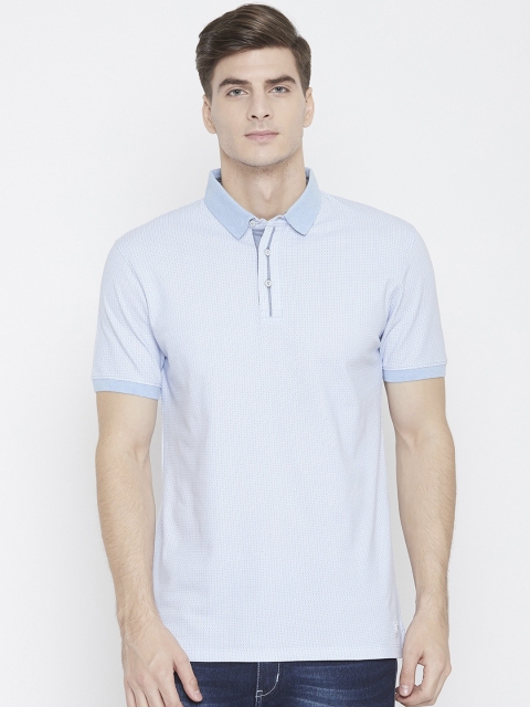 

Octave Men Blue Self Design Polo Collar T-shirt