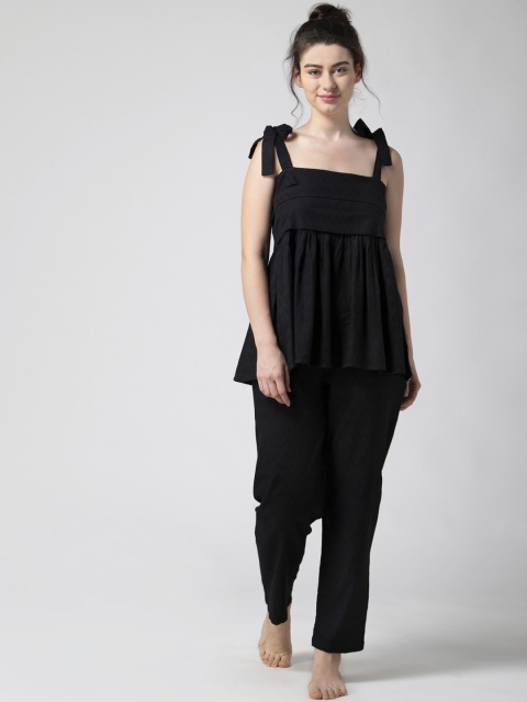 

ADORENITE Women Black Solid Night suit