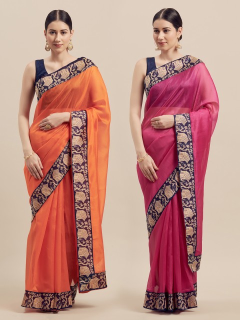 

Silk Bazar Orange & Pink Art Silk Printed Bhagalpuri Saree
