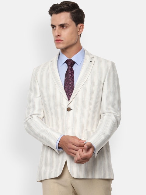 

Louis Philippe Men White Striped Slim-Fit Single-Breasted Formal Blazer