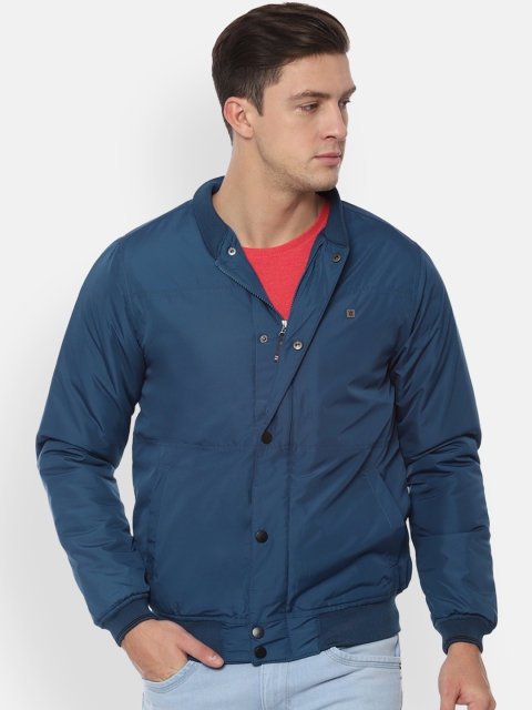 

Louis Philippe Men Navy Blue Solid Windcheater and Water Resistant Padded Jacket