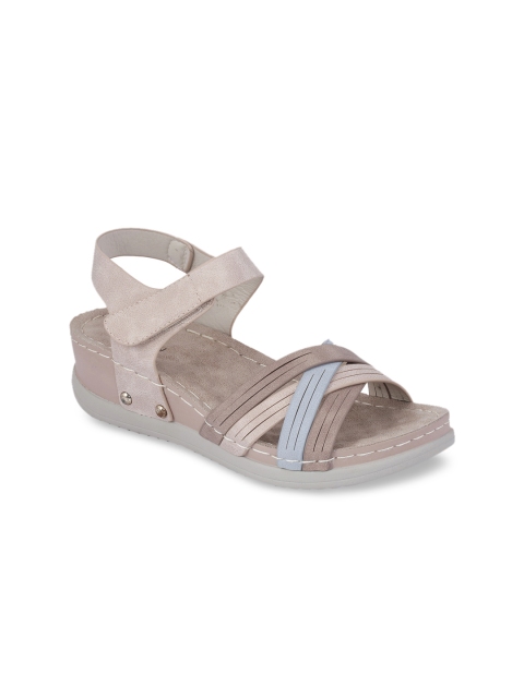 

Khadims Women Beige & Blue Colourblocked Comfort Heels