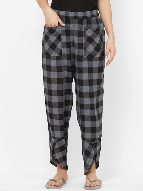 

Mystere Paris Women Grey & Black Checked Lounge Pants G433K