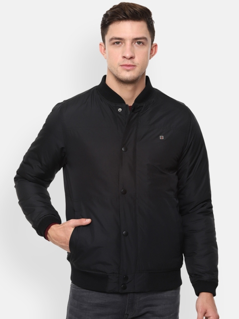 

Louis Philippe Men Black Solid Windcheater and Water Resistant Quilted Jacket