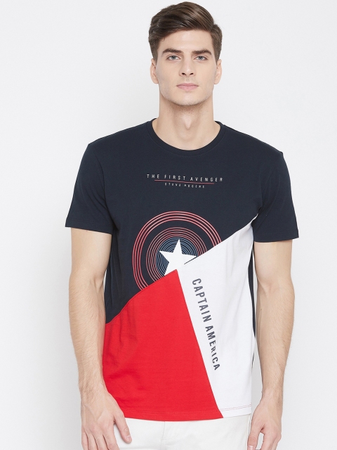 

Octave Men Navy Blue & Red Captain America Printed Round Neck T-shirt