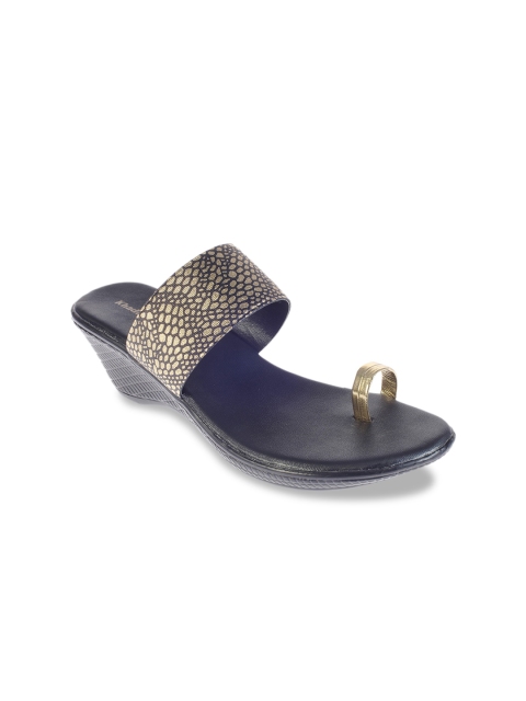 

Khadims Women Black & Gold-Toned Textured Wedges