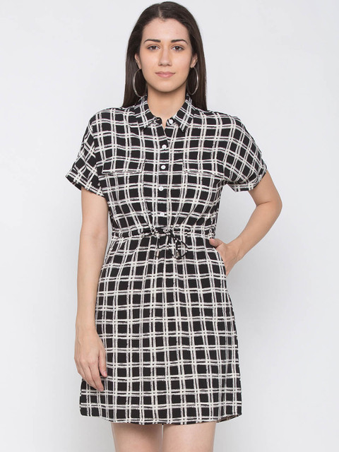 

Globus Women Black & Beige Checked A-Line Dress