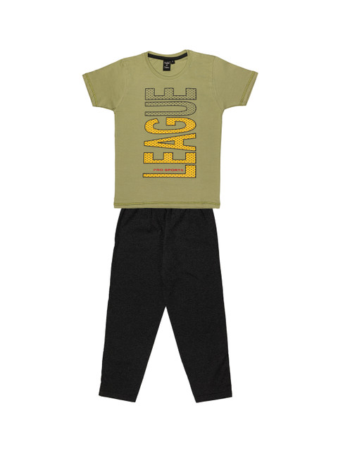 

Todd N Teen Boys Khaki & Black Printed T-shirt with Trousers