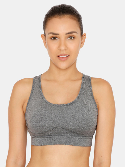 

Zelocity Grey Solid Non-Wired Non Padded Sports Bra ZC4446FASH