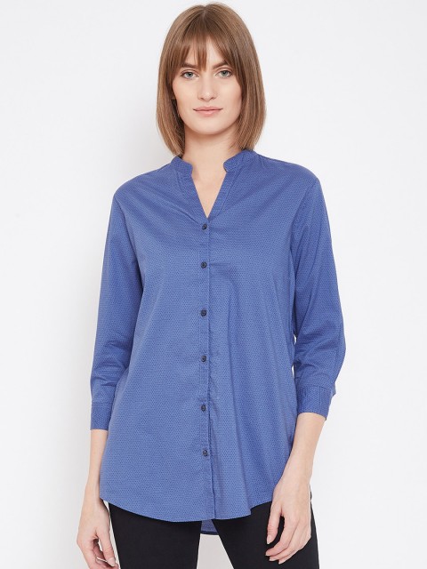 

METTLE Women Blue Solid Shirt Style Top