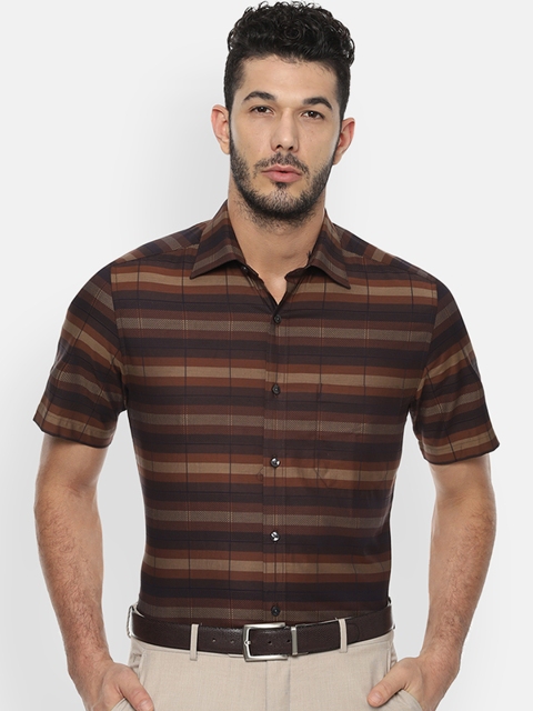 

Louis Philippe Men Brown Regular Fit Striped Formal Shirt