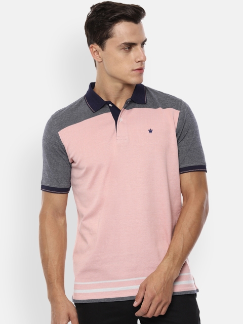 

Louis Philippe Men Pink & Grey Colourblocked Polo Collar T-shirt