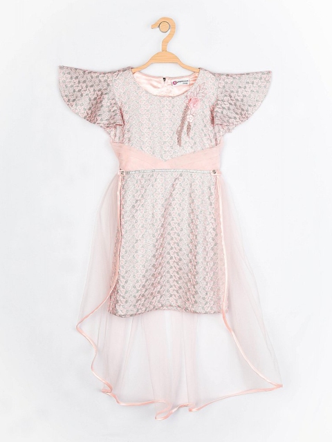 

Peppermint Girls Peach & Grey Printed Fit and Flare Dress