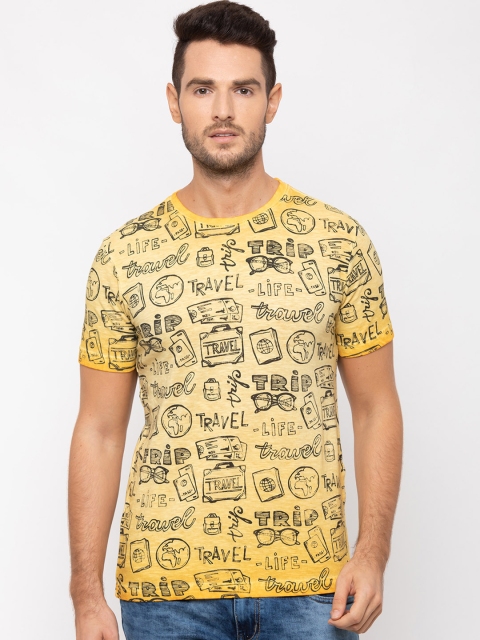 

Globus Men Yellow & Grey Printed Slim Fit Round Neck T-shirt