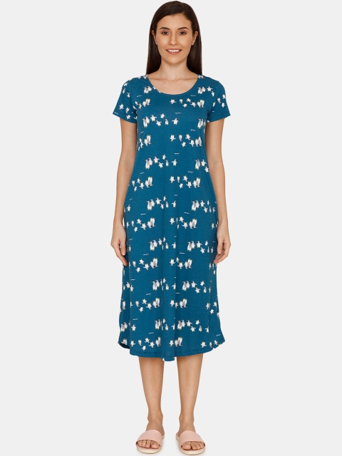 

Zivame Navy Blue & White Printed Nightdress ZI605M