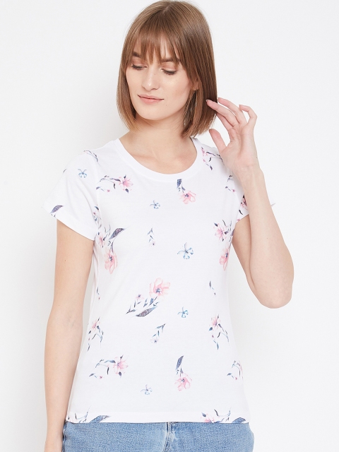 

METTLE Women White Printed Round Neck T-shirt