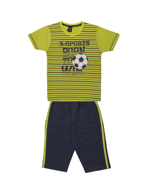 

Todd N Teen Boys Green & Navy Blue Printed T-shirt with Shorts