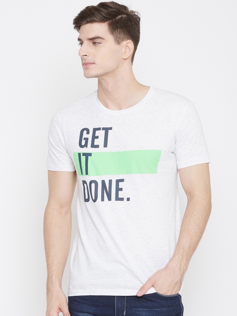 

Octave Men White & Navy Blue Printed Round Neck T-shirt