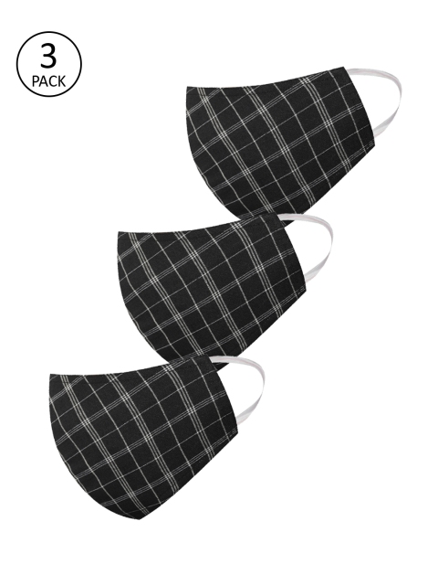 

VASTRAMAY Unisex 3 Pcs Checked 3-Ply Anti-Pollution Reusable Cloth Masks, Black