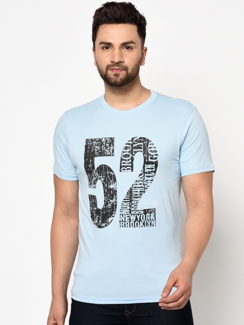 98 Degree North Men Blue Printed Round Neck T-shirt
