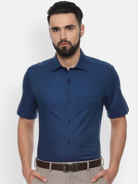 Louis Philippe Men Navy Blue Self Striped Regular Fit Formal Shirt