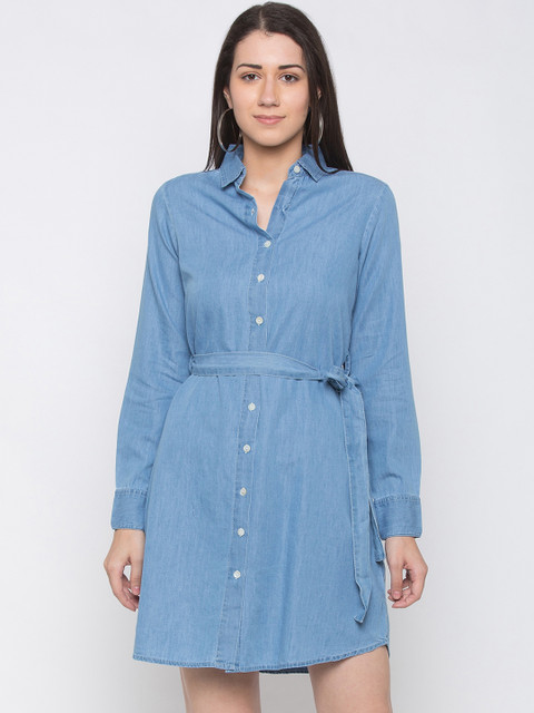 

Globus Women Blue Solid Shirt Dress
